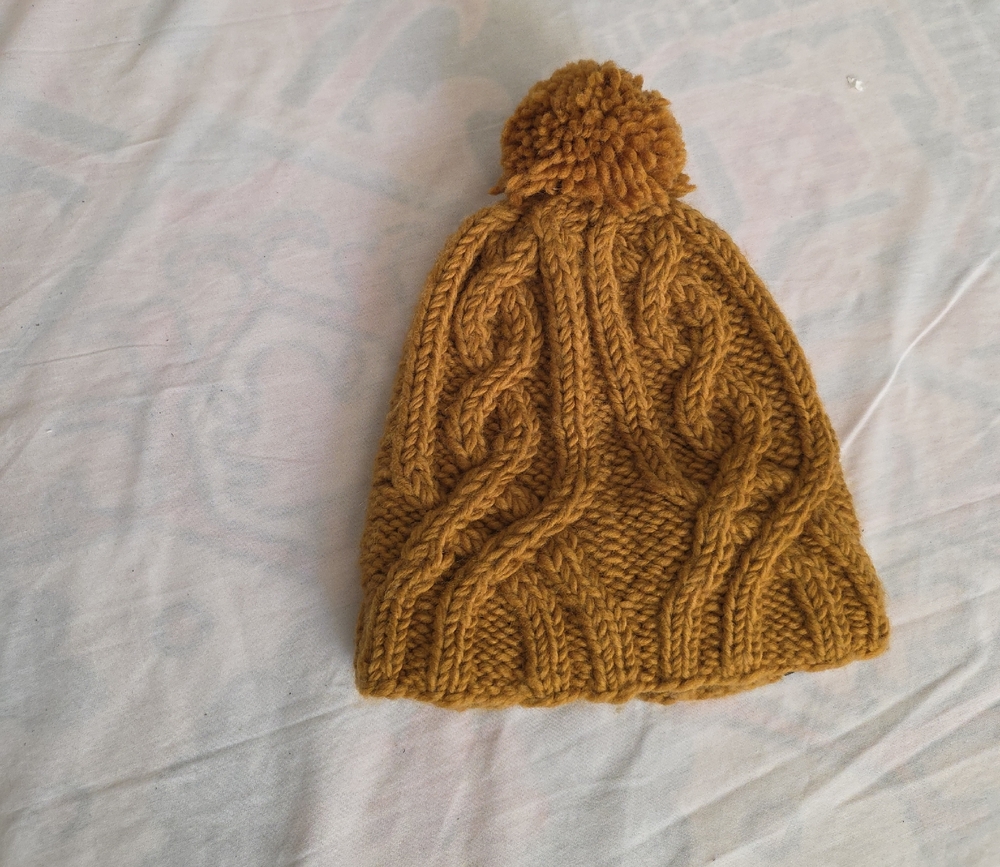 Cozy Mustard Knit Beanie with Pom Pom